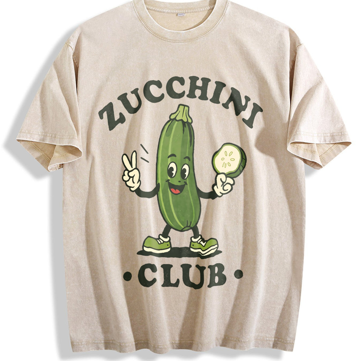 Zucchini Club Funny Veggie Lover Cartoon Vintage Washed T-Shirt - Beige