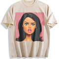Angry Doll on Pink Vintage Washed T-Shirt - Beige