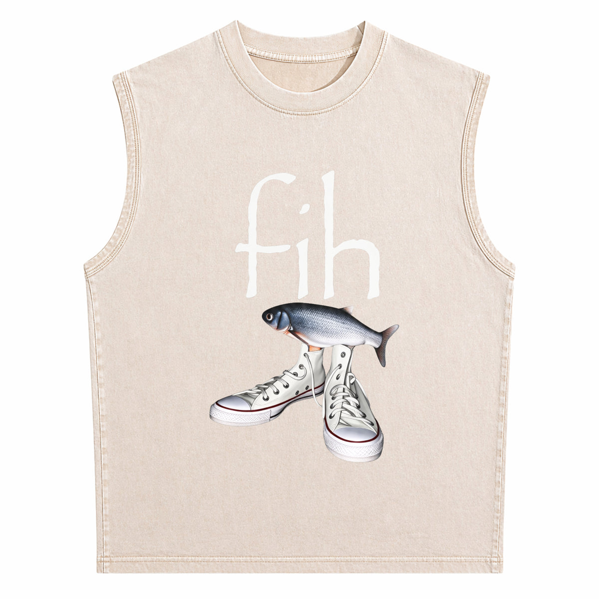 Fih Shoes Fish Funny Misspelled Fish Meme Fih Calling Men's Washed Tank Top - product view