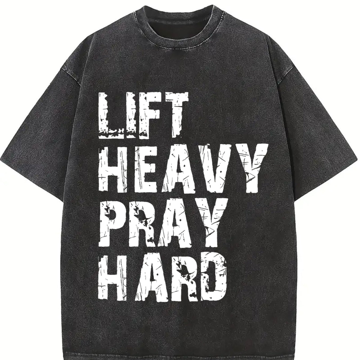 Printed Tee - "Lift Heavy Pray Hard" Christian Gym T-Shirt, Motivational Faith-Based Streetwear