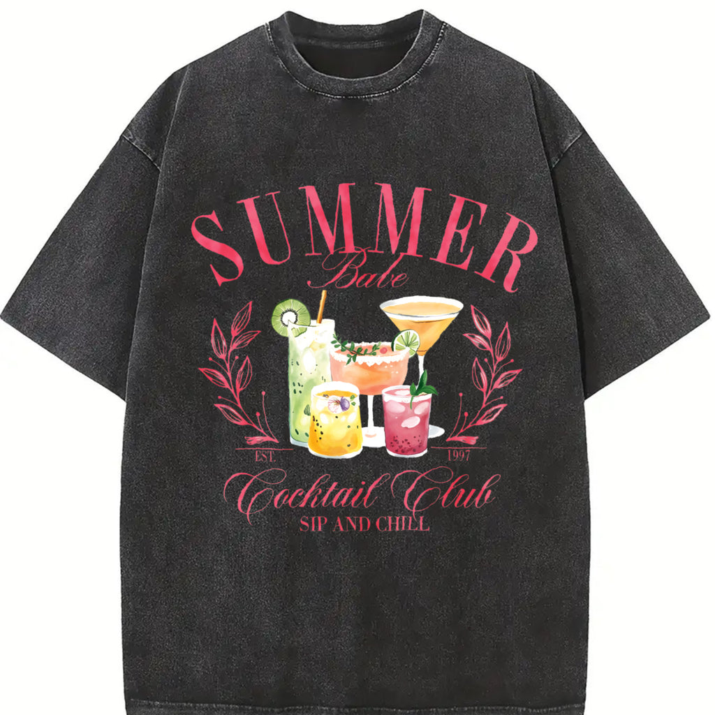 Women's Fruit Cocktail Print Round Neck Tee, Casual Short Sleeve Crew Neck T-shirt for Summer, Fashion Women's Top for Daily Wear