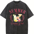 Women's Fruit Cocktail Print Round Neck Tee, Casual Short Sleeve Crew Neck T-shirt for Summer, Fashion Women's Top for Daily Wear