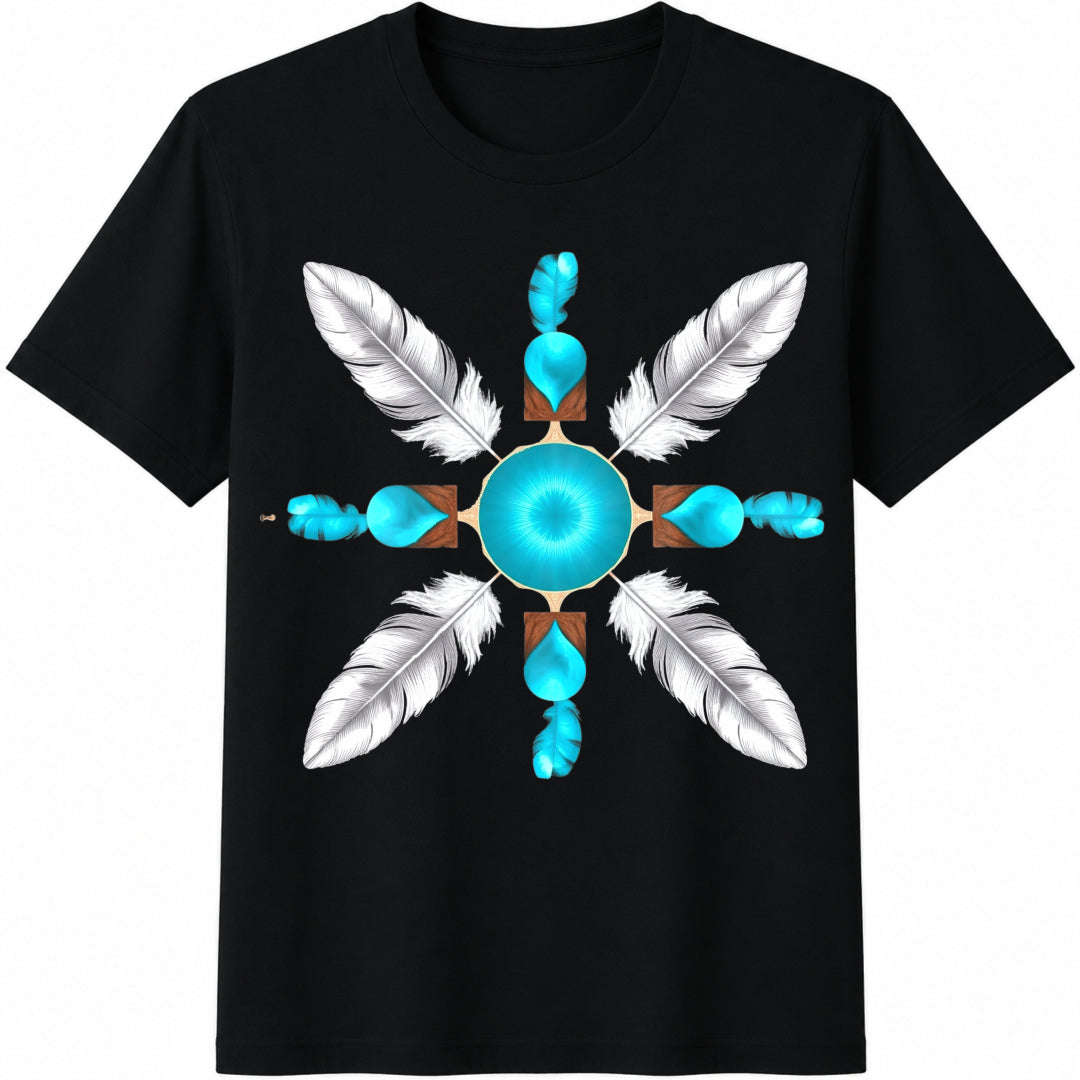 Ith Symmetrical Turquoise Circle Cotton T-Shirt - Black