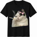 Funny Smoking Cat Cotton T-Shirt - Black