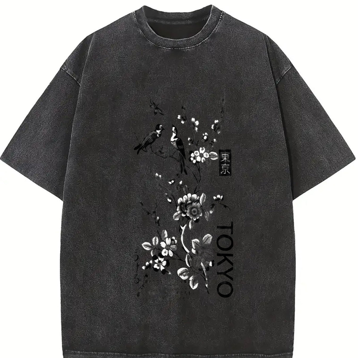 Cotton Short Sleeve  T-Shirt Men's Casual Floral & Bird Print T-Shirt - Breathable Polyester, Crew Neck, Short Sleeve - Perfect for Summer