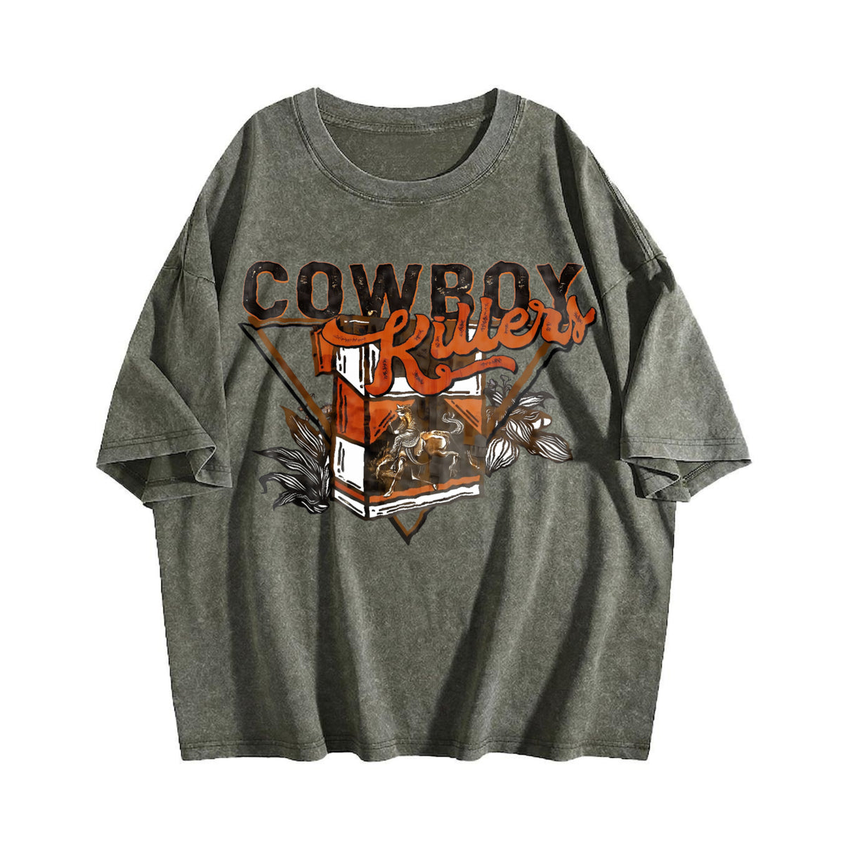 Front Back Western Cowboy Vintage Washed T-Shirt - product view