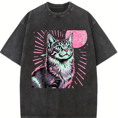 -futuristic Cat Vintage Washed T-Shirt - product view