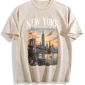 New York City - NYC Travel Vacation Souvenir Skyline Vintage Washed T-Shirt - Beige