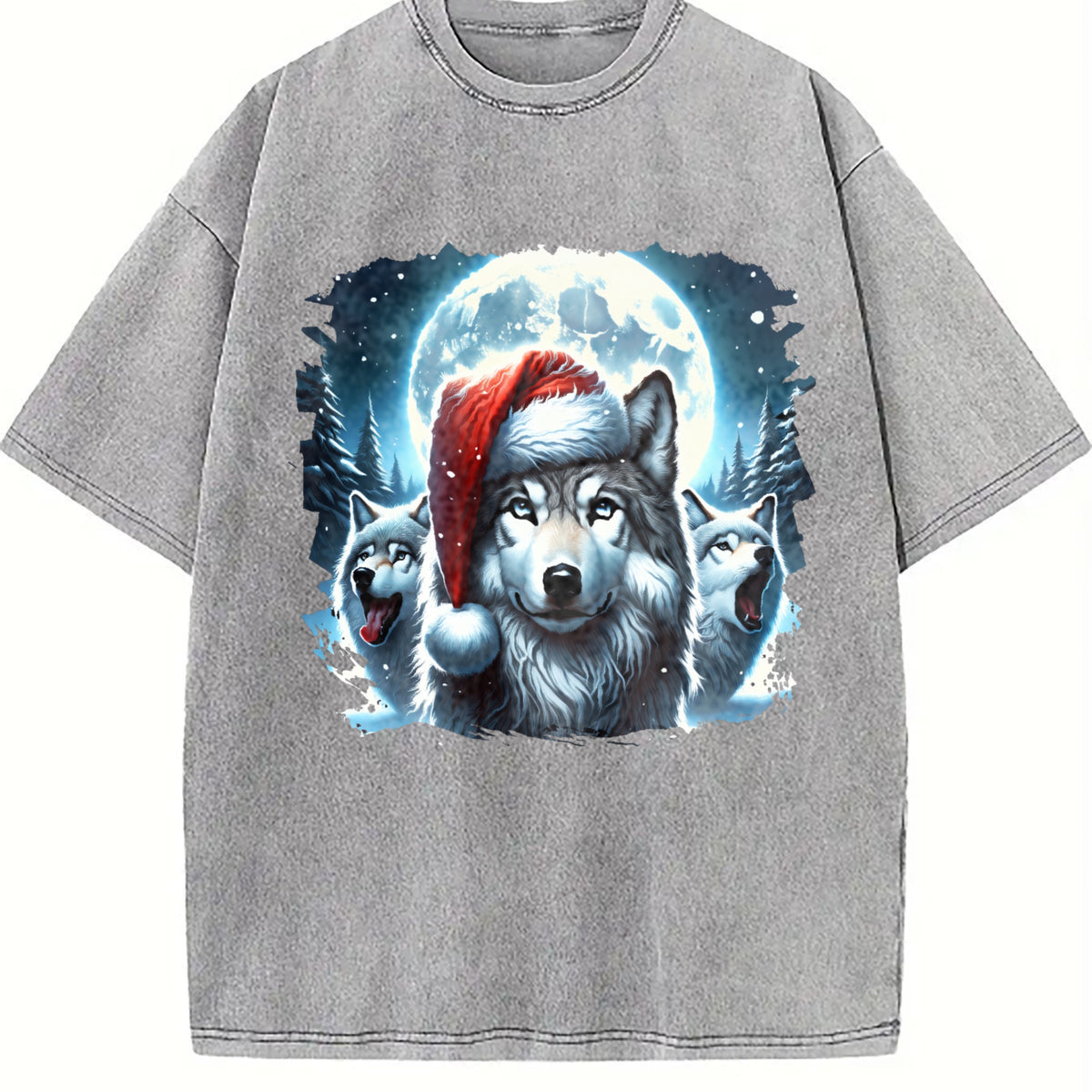 Christmas Wolf Funny Teenager Vintage Washed T-Shirt - product view