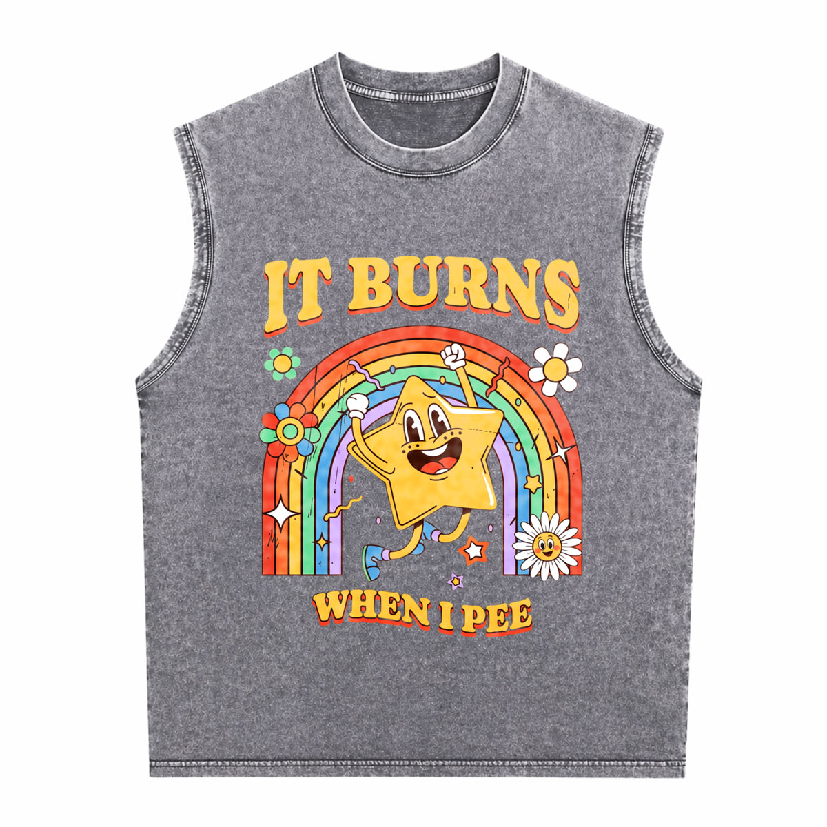 Funny Saying It Burns When I Pee Sarcastic Men's Washed Tank Top - product view