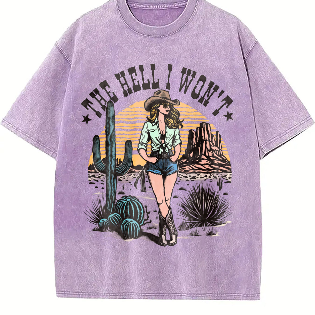 Cowgirl The Hell I Won't Western 90s Vintage Washed T-Shirt - product view