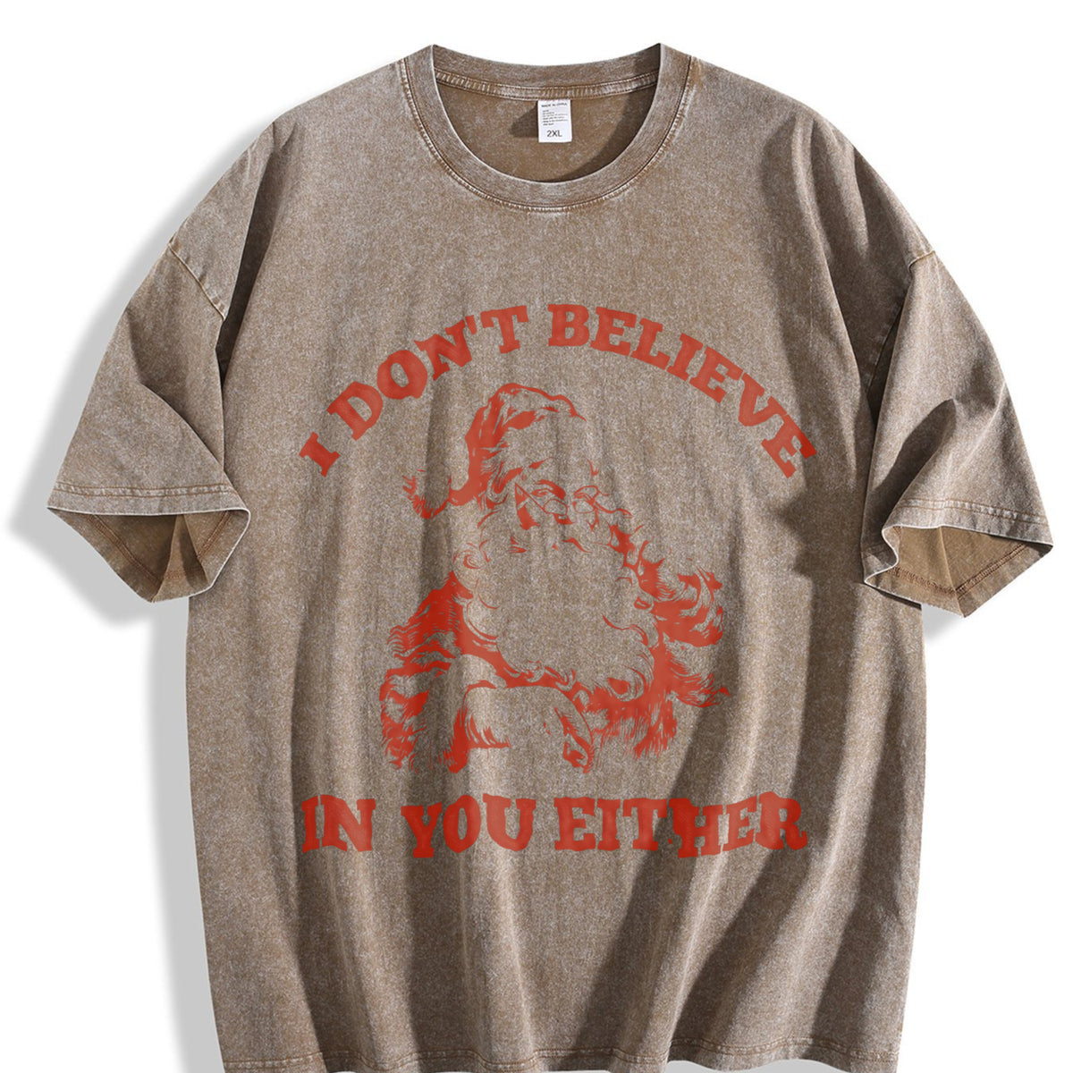 Funny Santa I Don't Believe In You Either 90s Vintage Washed T-Shirt - product view