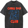 Corgi Dad Club Unisex Fit Washed T-Shirt Regular Fit Casual Comfort Breathable Short Sleeve Funny T-shirts for Summer Fashion Men&Women's Top for Daily Wear 121209
