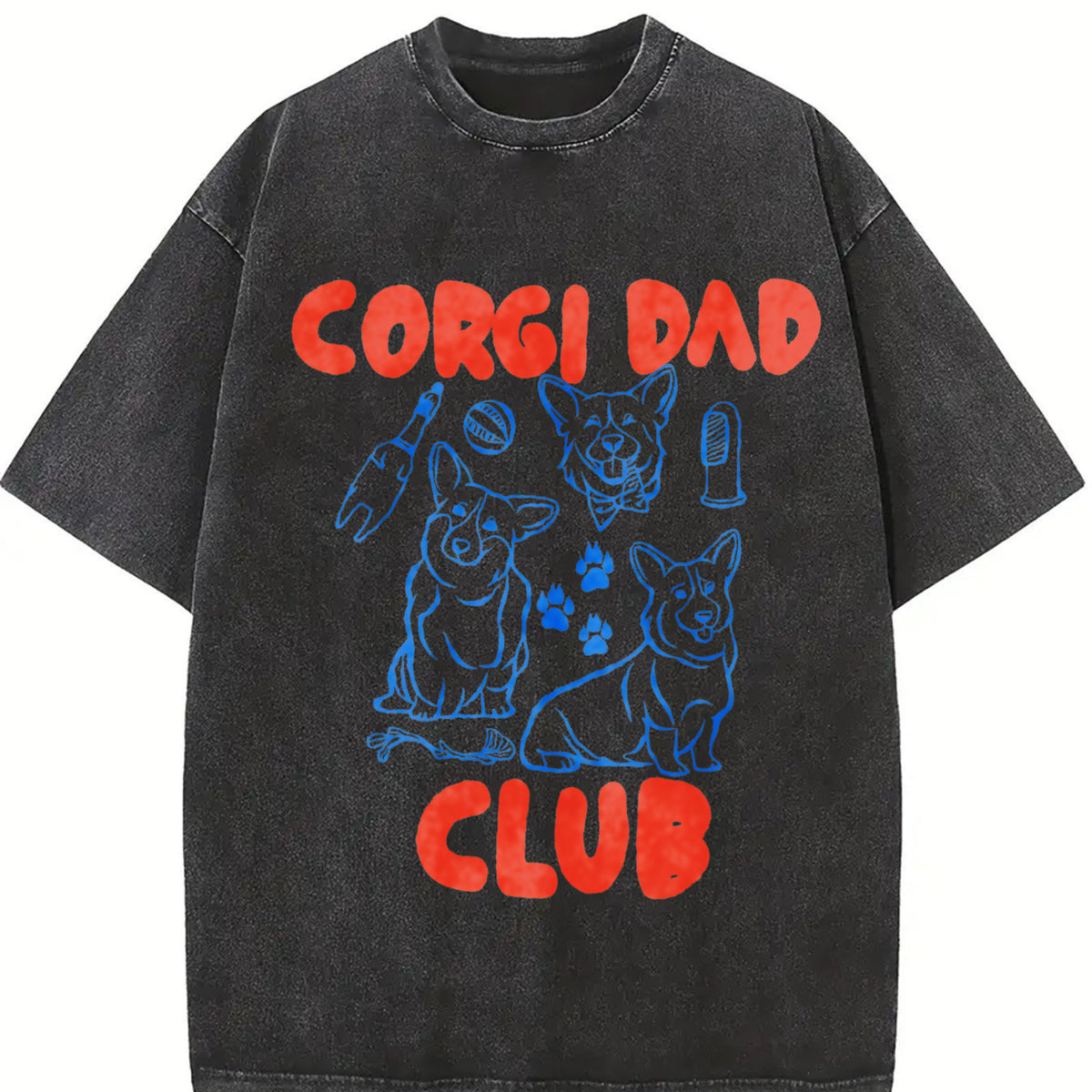 Corgi Dad Club Unisex Fit Washed T-Shirt Regular Fit Casual Comfort Breathable Short Sleeve Funny T-shirts for Summer Fashion Men&Women's Top for Daily Wear 121209