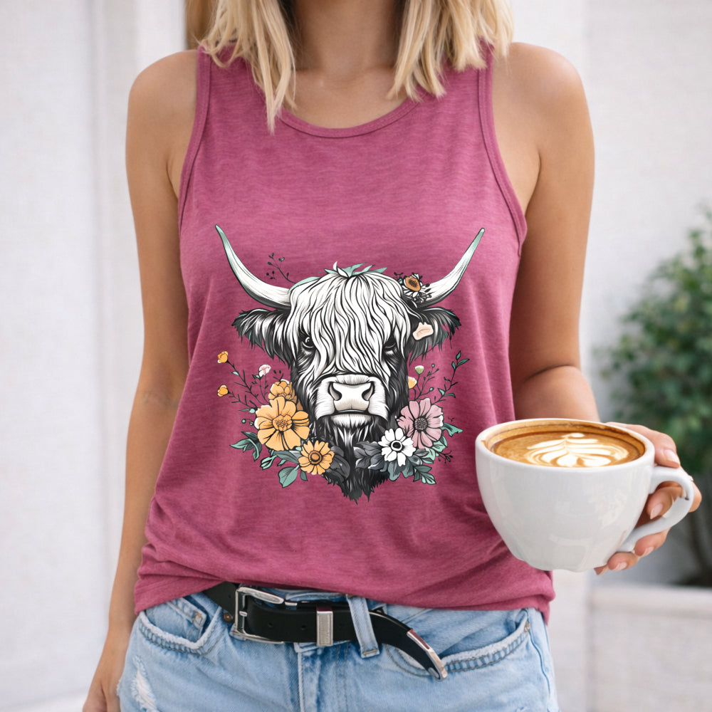 Floral & Highland Calf Women's Tank Top - product view