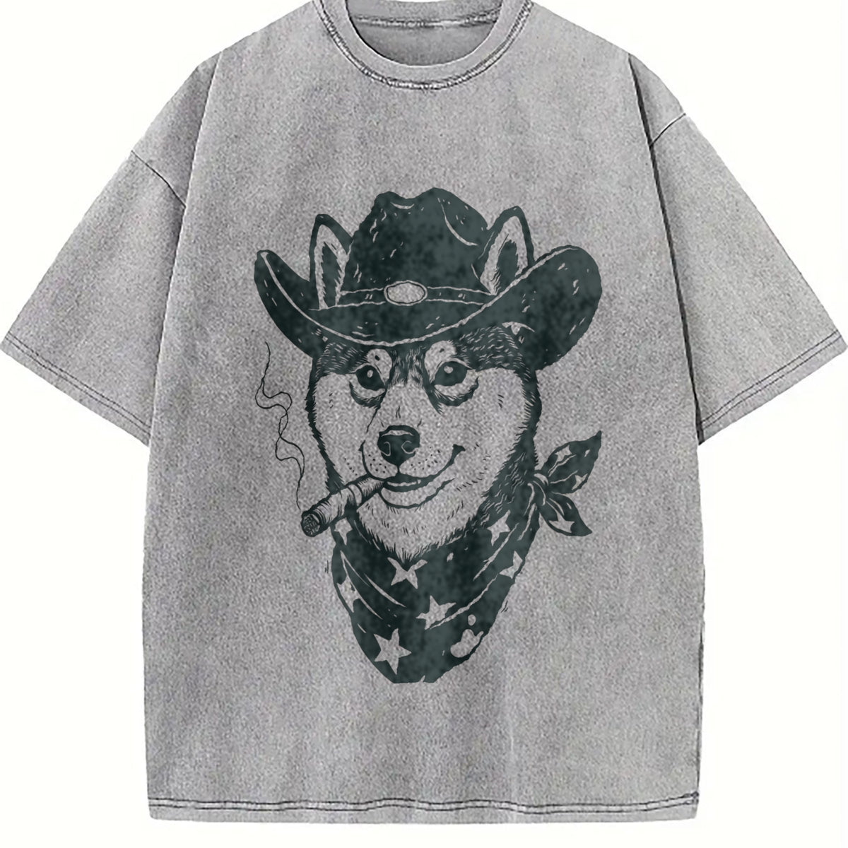Smoking Cowboy Shiba Inu Vintage Washed T-Shirt - product view