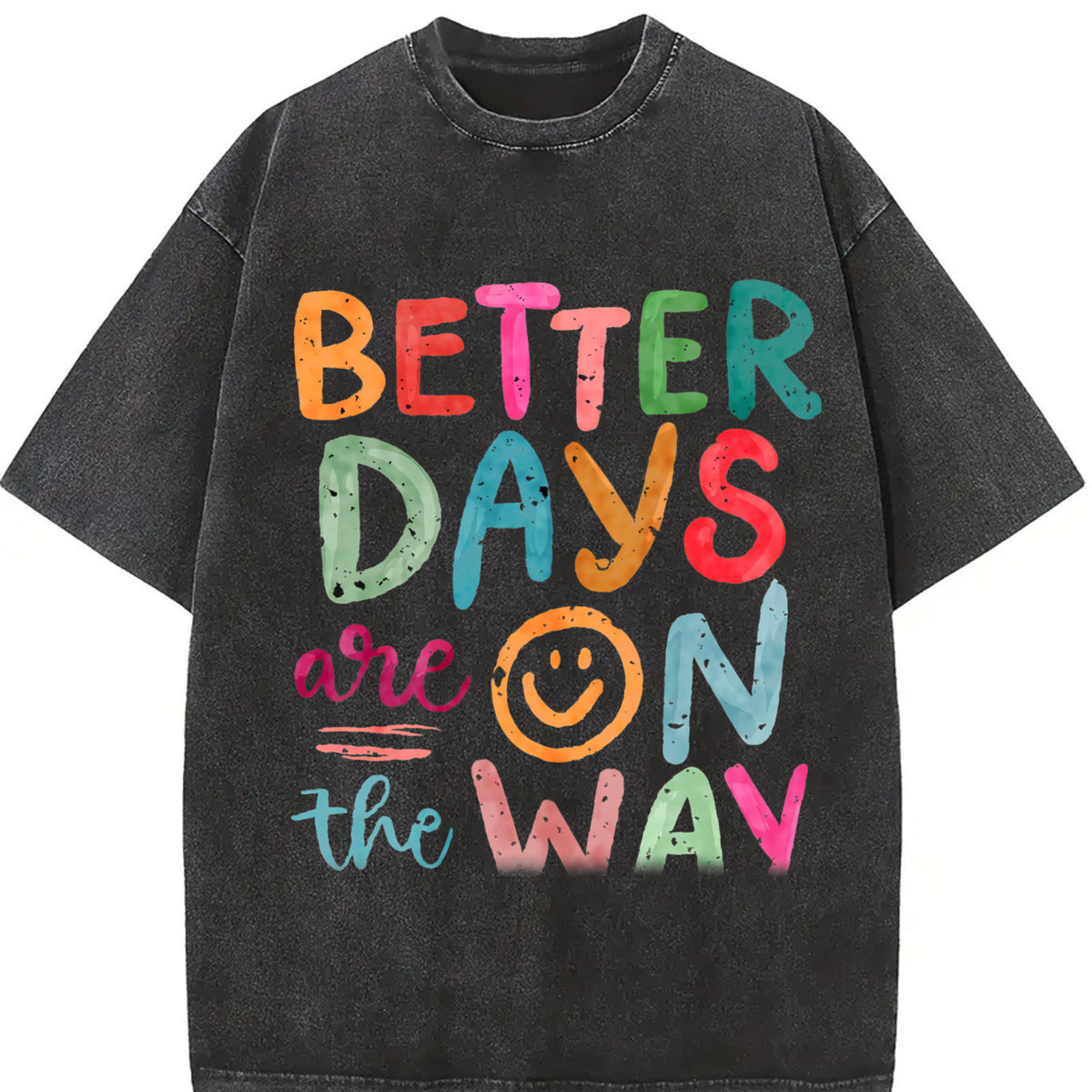Better Days Unisex Vintage Washed Crew Neck Tee Regular Fit Casual Comfort Breathable Short Sleeve Funny T-shirts for Summer Fashion Men&Women's Top for Daily Wear 080602