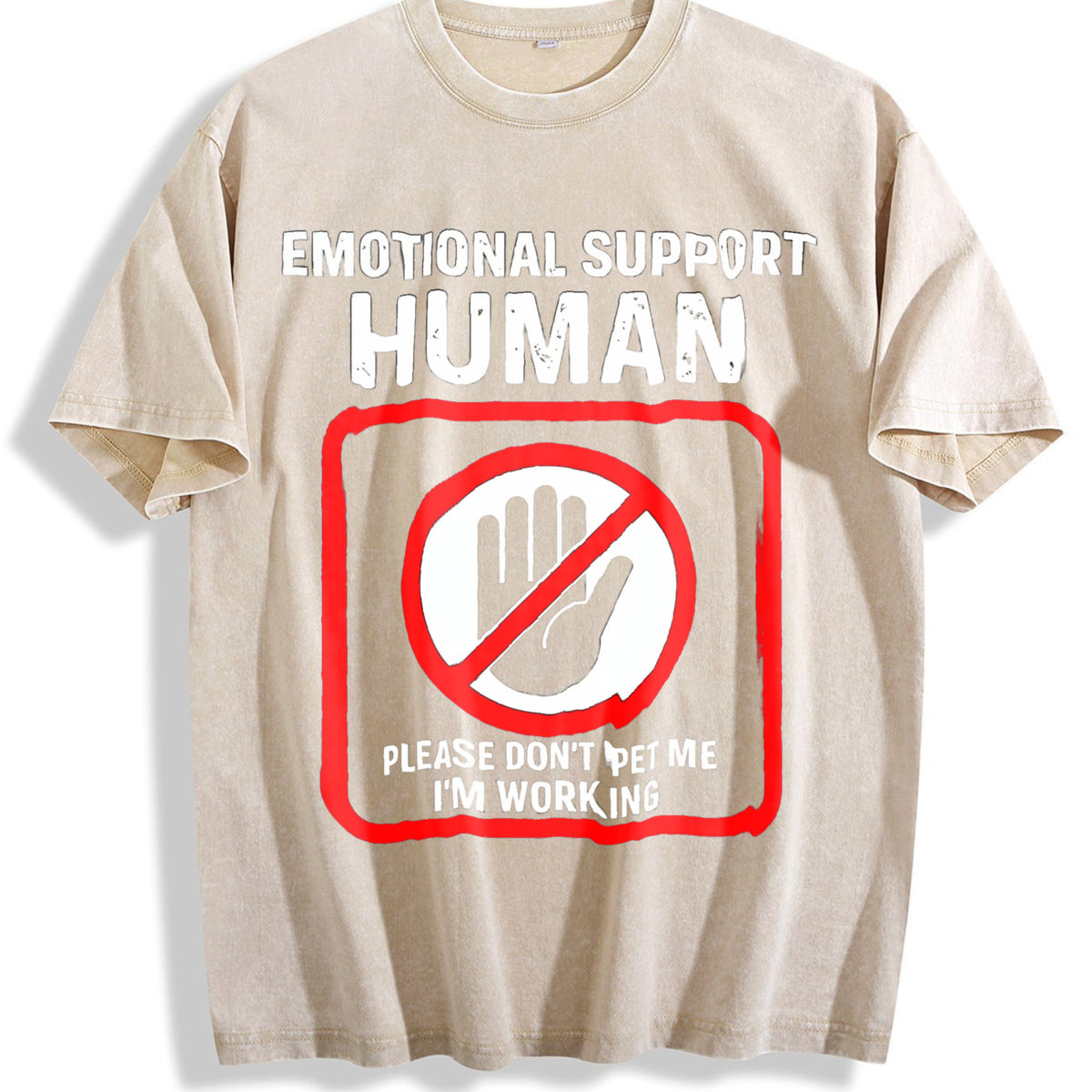 Human Funny Slogan Vintage Washed T-Shirt - Beige