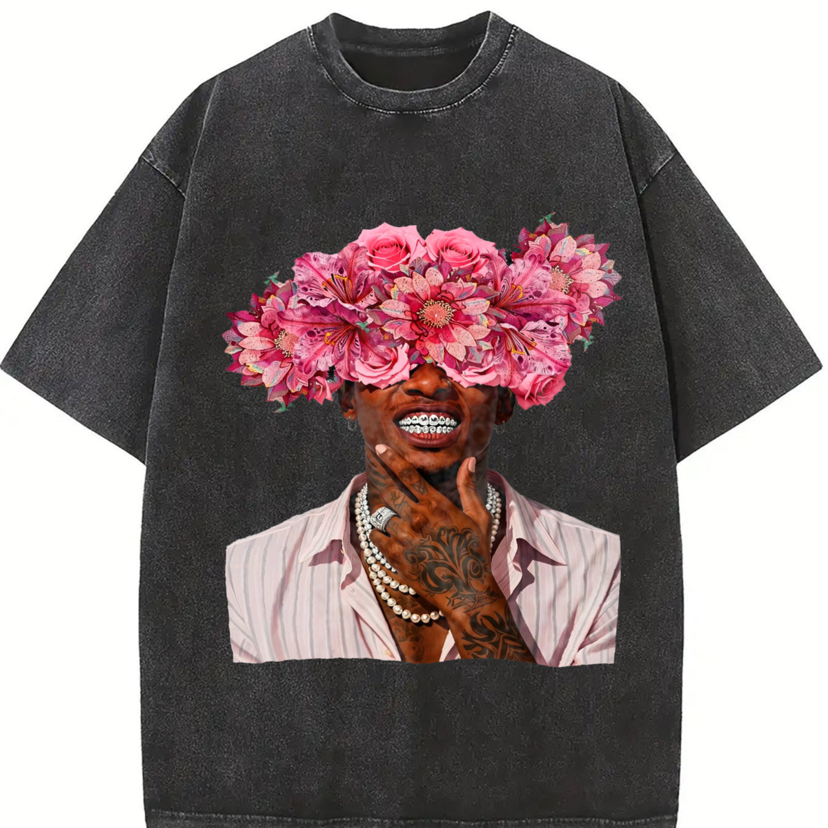Floral Head Portrait Vintage Washed T-Shirt - product view