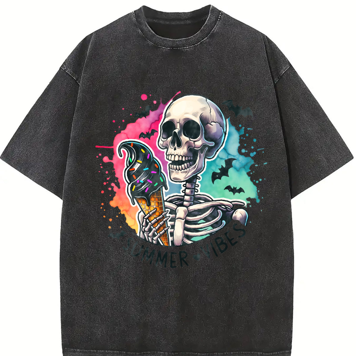 Summerween Skull Tees Summer Vibes Watercolor Ice Cream Skull Tshirt  I'm Freakin Melting Skull Tee Living the Dream Skeleton Tshirt Beach Skull T-Shirt Summer Rocker Tees Just Waiting for Aalloween Tees