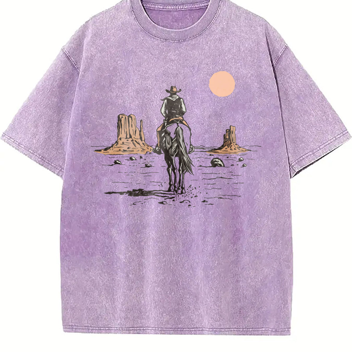 Cowboy On Horse Desert Vintage Washed T-Shirt - product view