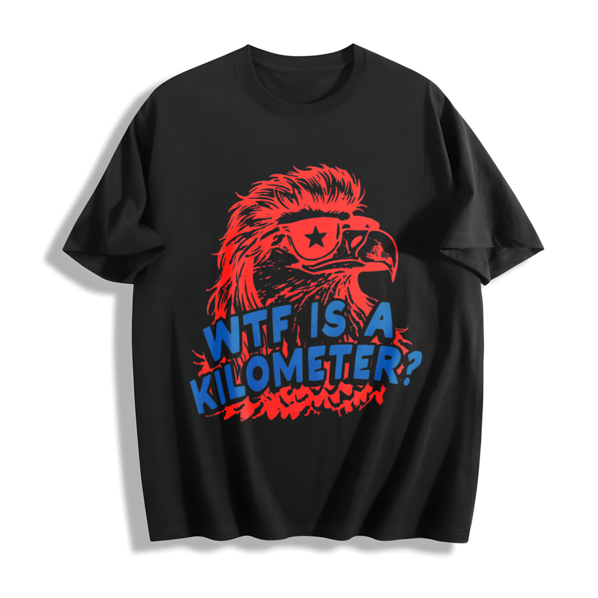 WTF Is A Kilometer - - Funny 4th Of July Cotton T-Shirt - Black