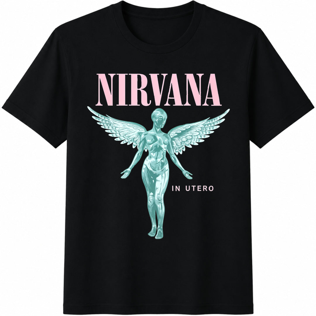Couple Matching Anatomical Angel Grunge Aesthetic 9s Cotton T-Shirt - Black