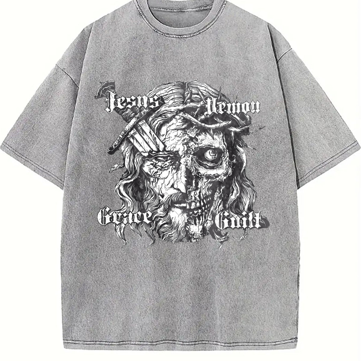 Jesus Demon Skull Vintage Washed T-Shirt - product view