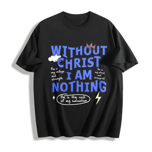 100 Boxy Christian Faith Letter White Cotton T-Shirt - Black