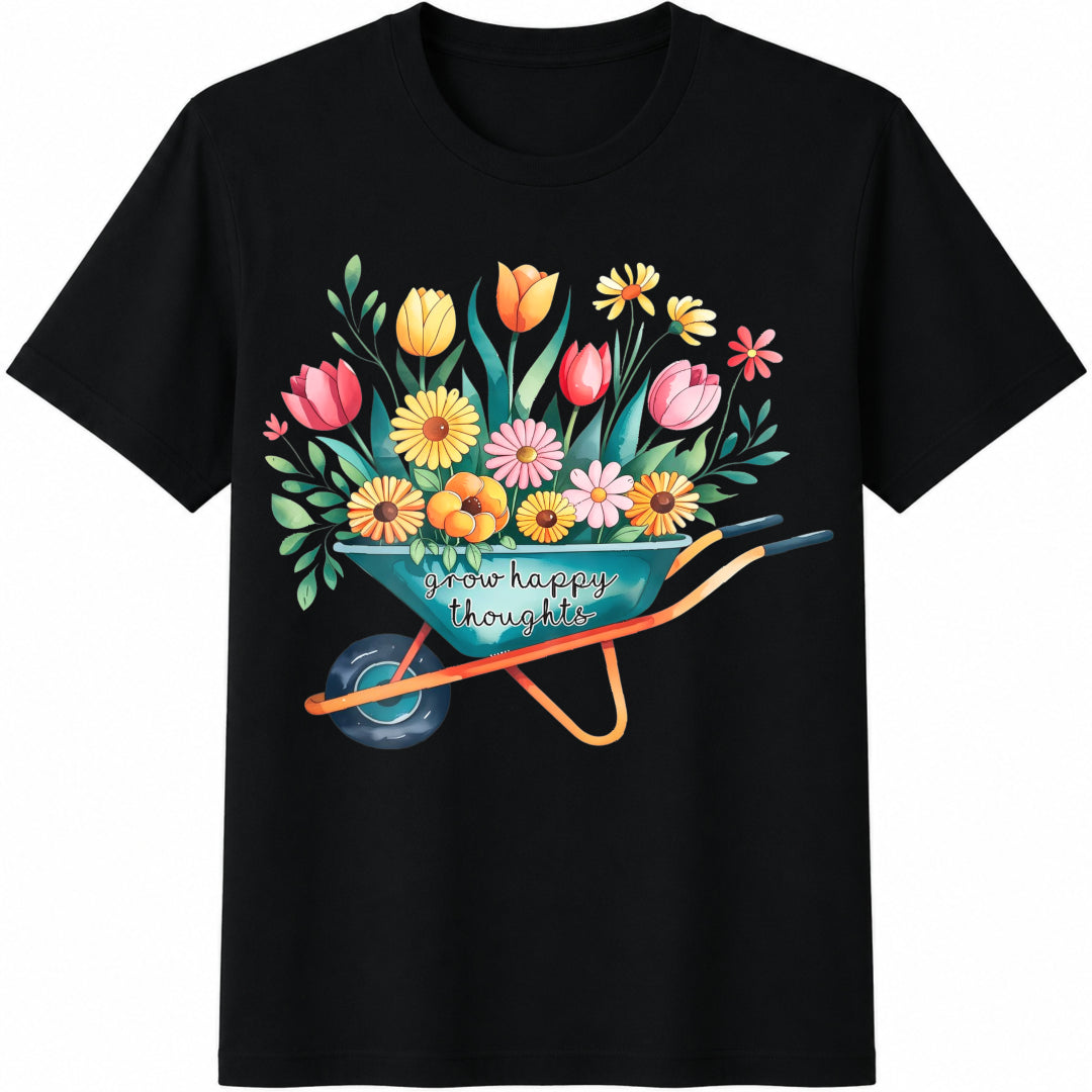 Cultivating Happy Thoughts Cotton T-Shirt - Black
