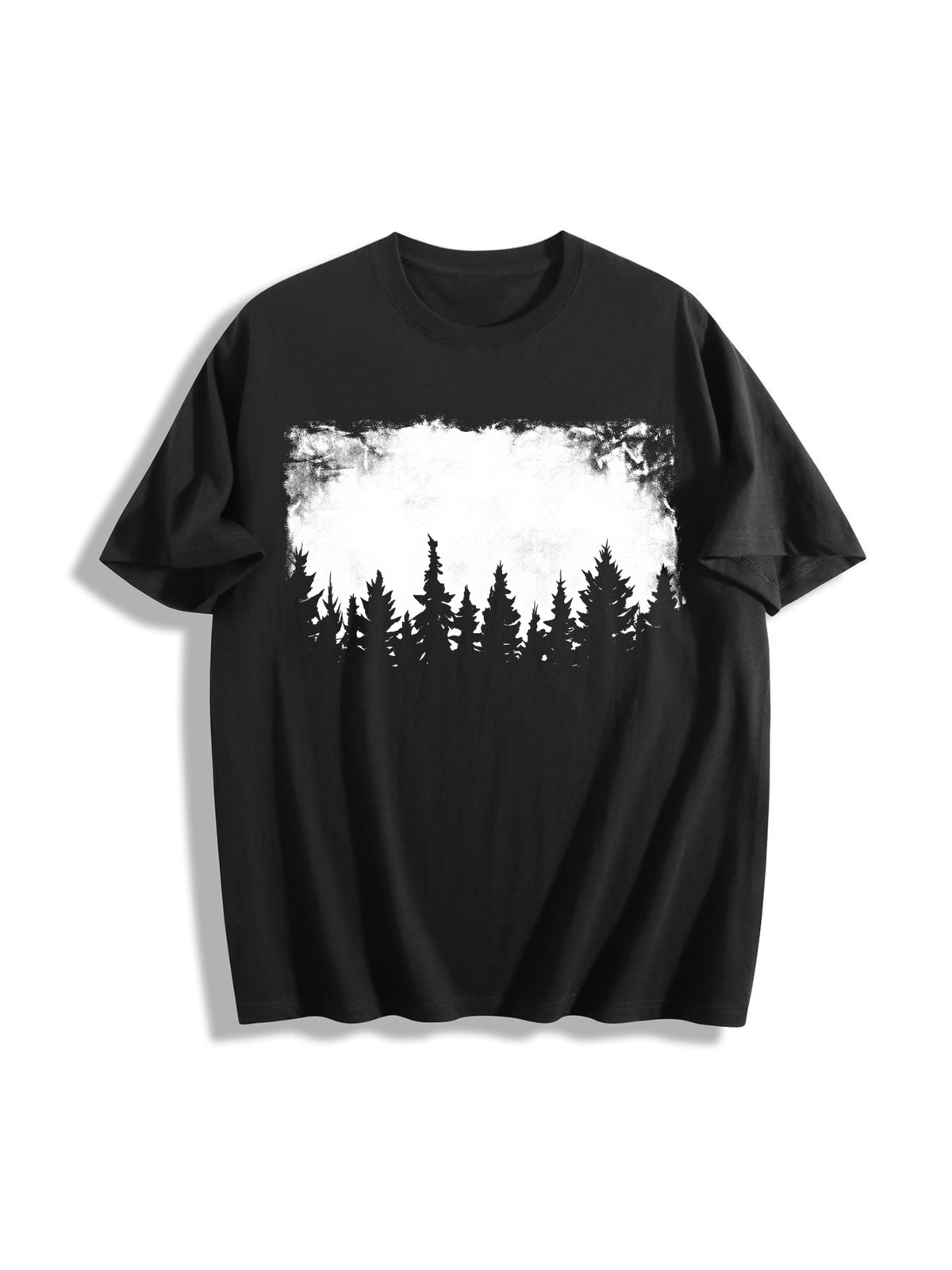 Nature Pine Forest Silhouette Cotton T-Shirt - Black