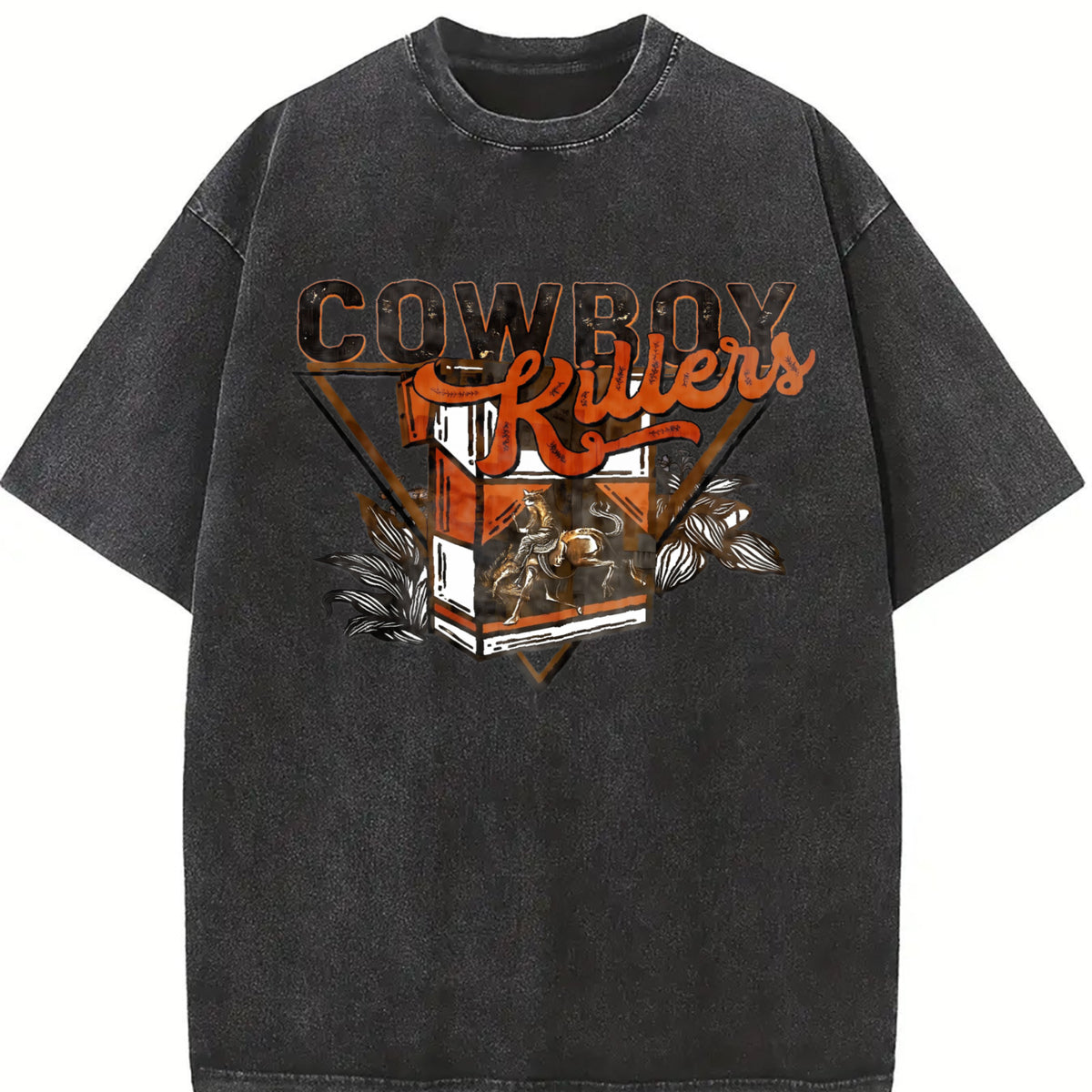 Front Back Western Cowboy Vintage Washed T-Shirt - product view