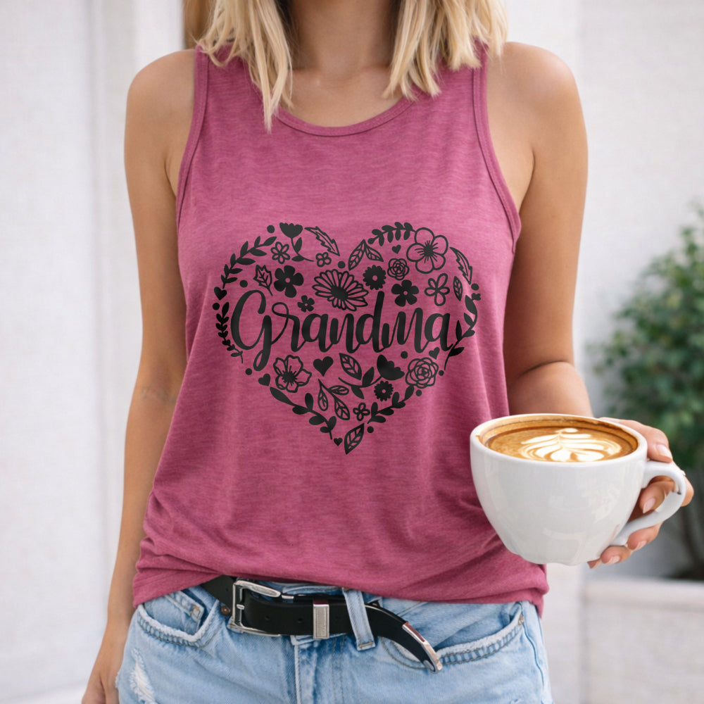 Mother's Day Grandma Floral Heart - Vibrant Red Women's Tank Top - product view