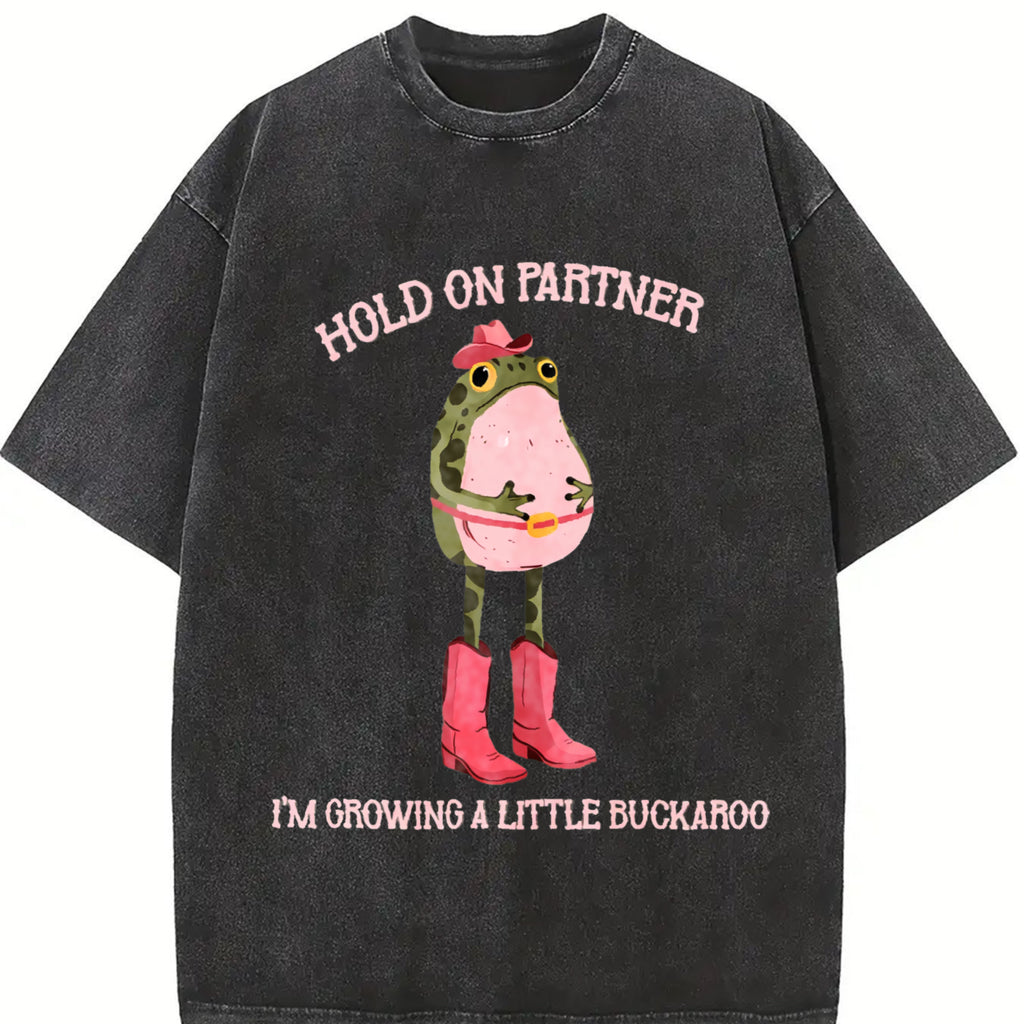 Comfort Colors Hold On Partner I'm Growing A Little Buckaroo TShirt, Cowboy Baby, Retro Cowboy Frog T-Shirt, Cowgirl Pregnancy, Baby Cowboy Tee, Funny Frog Tee