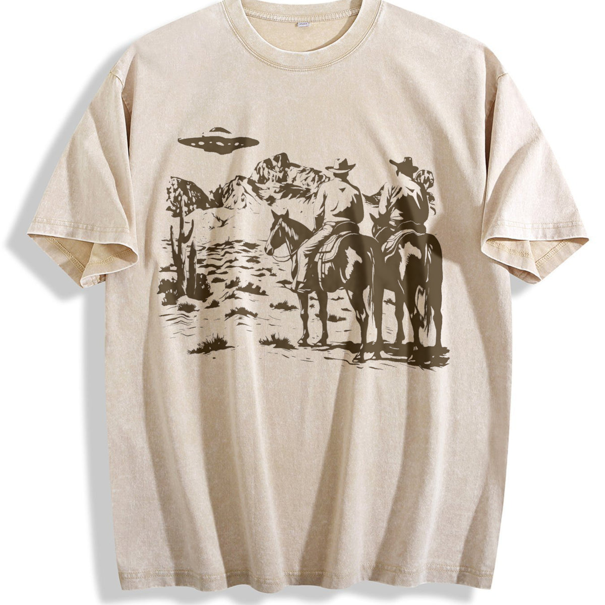 Cowboy UFO 90s Vintage Washed T-Shirt - Beige