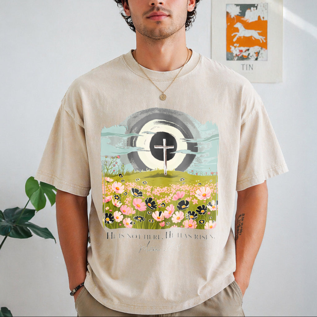 Christian Easter He Is Risen Vintage Washed T-Shirt - product view