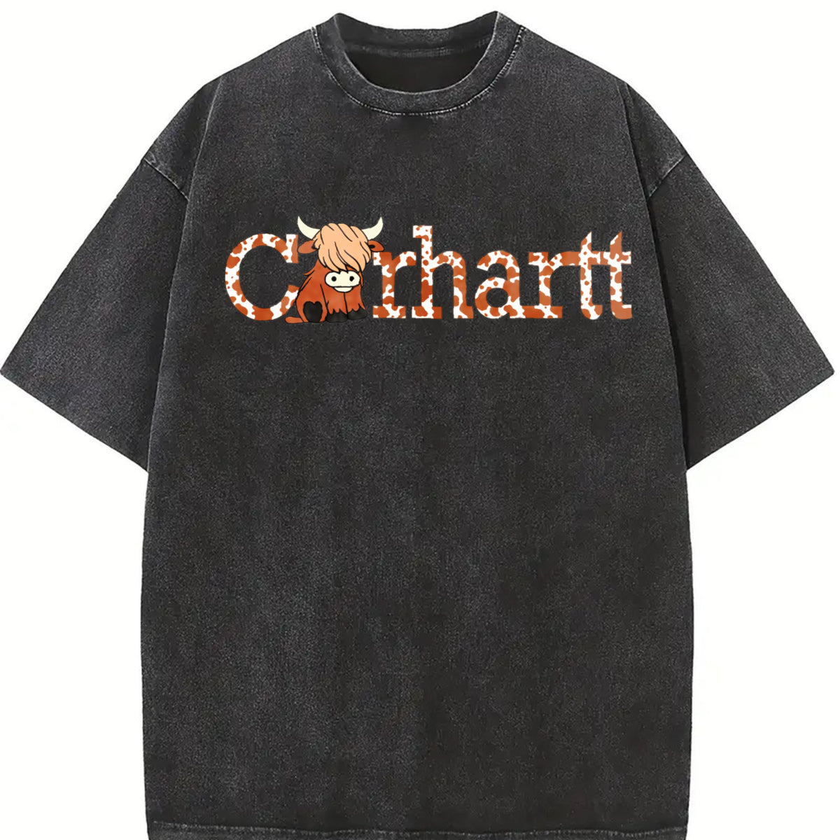 Highland Cow - Cute Western Wind Highland Cow - Farm Vintage Washed T-Shirt - product view