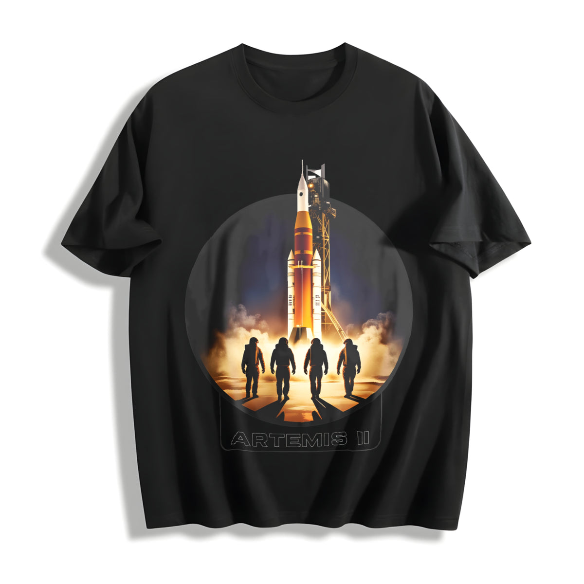 Nasa Artemis Ii Sls Rocket Launch Astronaut Silhouette Boxy Cotton T-Shirt - Black