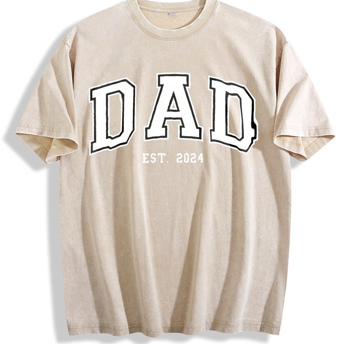Dad Est Year Vintage Washed T-Shirt - Beige