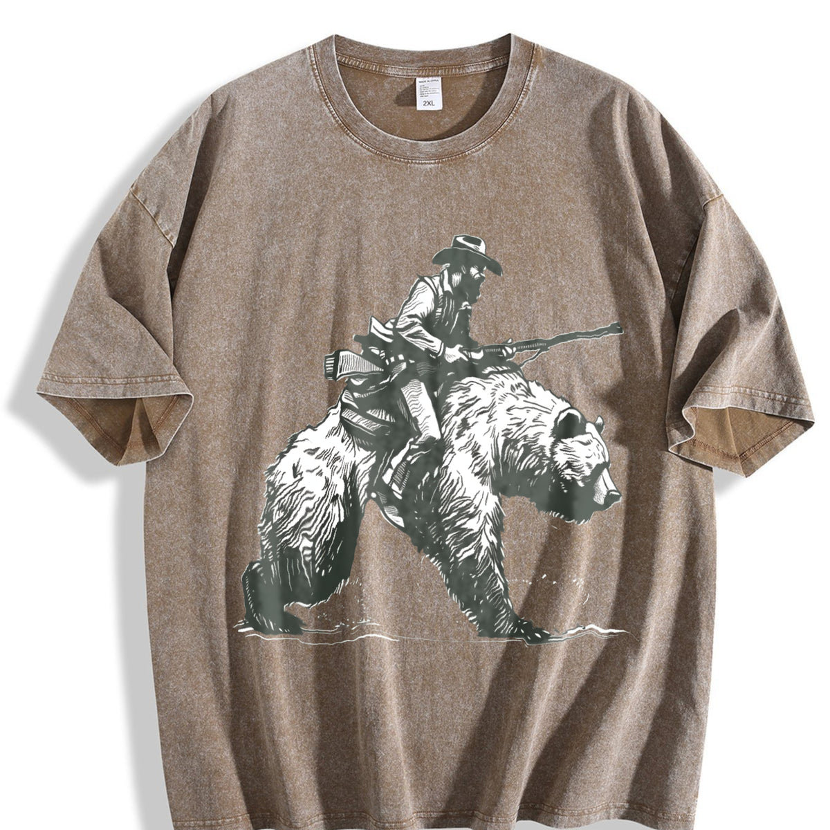 Lumberjack Cowboy Riding A Bear 90s Vintage Washed T-Shirt - product view