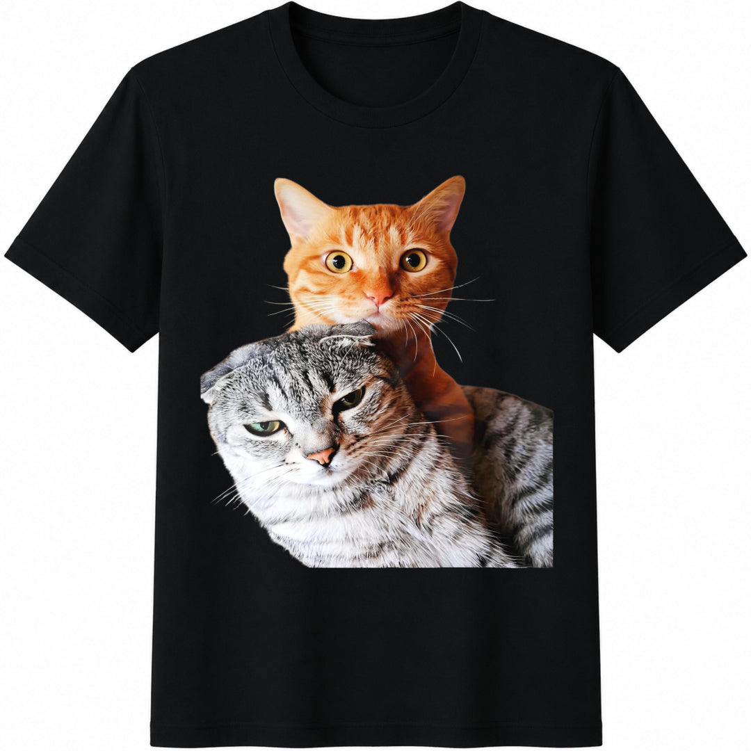 Funny Cat Duo Cotton T-Shirt - Black