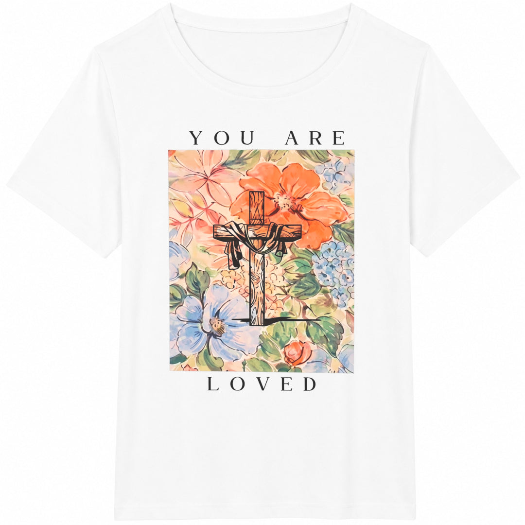 Summer Brush Stroke Letter -drawn Cross Cotton T-Shirt - product view