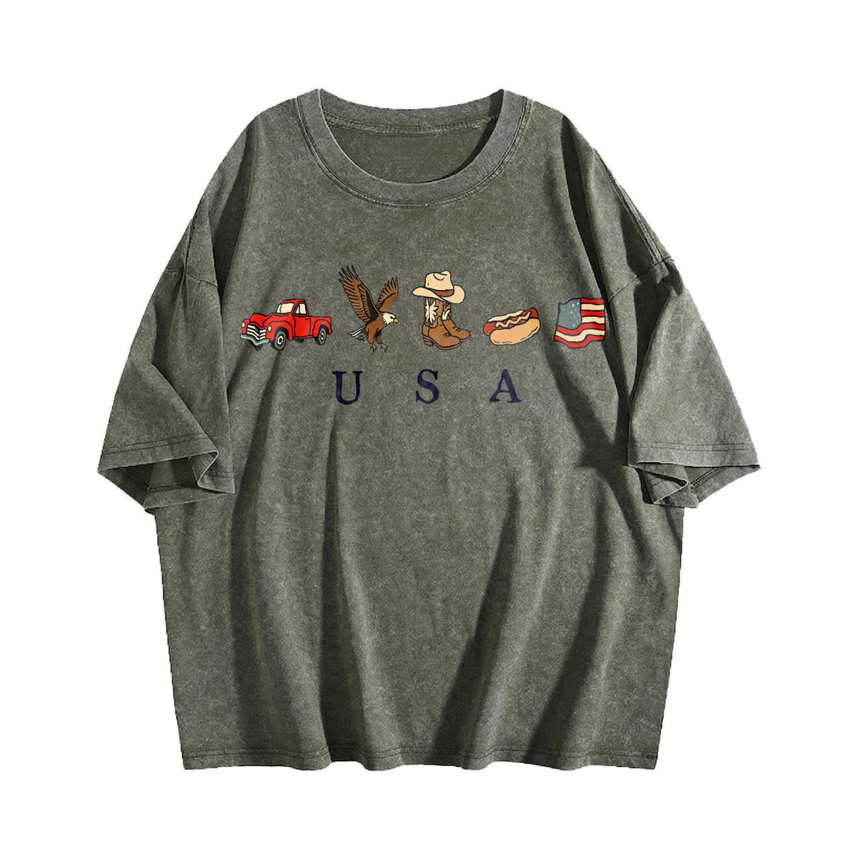 Classic USA Truck Eagle Cowboy Boot Hot Dog Vintage Washed T-Shirt - product view