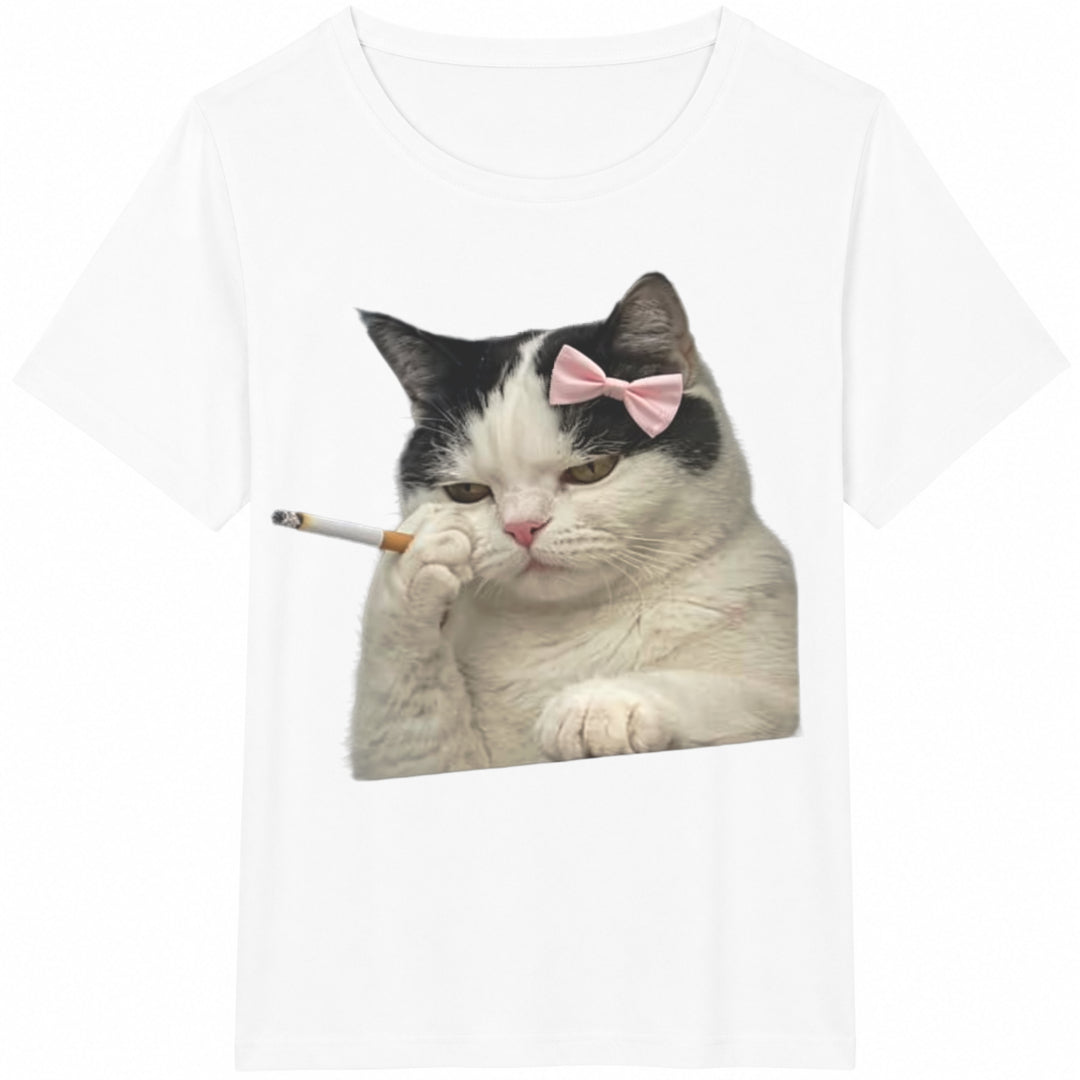 Funny Smoking Cat Cotton T-Shirt - product view