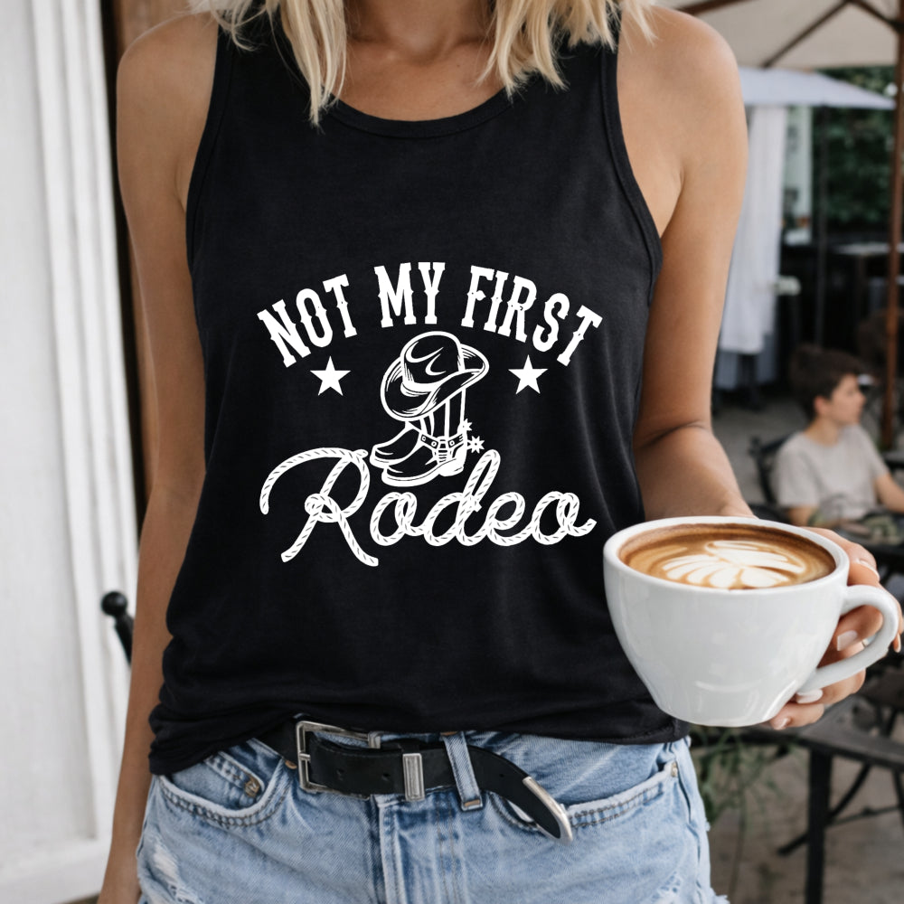 Not My First Rodeo - Black Tank With Cowboy Hat & Stars Women's Tank Top - Black