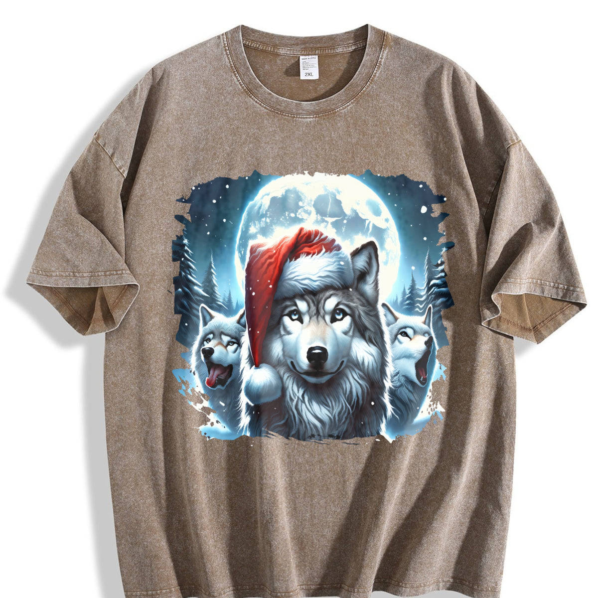 Christmas Wolf Funny Teenager Vintage Washed T-Shirt - product view