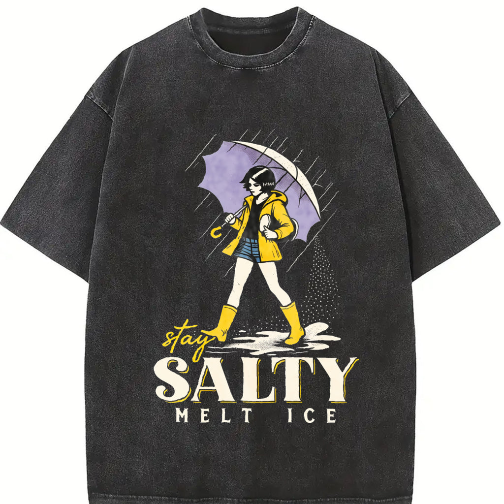 No Ice Shirt, Stay Salty Melt ICE, Pro Immigration, Abolish ICE Shirt, Anti ICE Political Shirt, Oversize Unisex Washed T-Shirt for Women and Men's Unisex Fit Batik Cotton Oversize Streetwear Menswear  Super Soft Pre-Shrunk