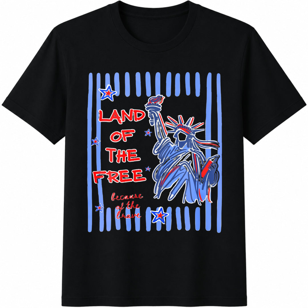 Land Of The Free Because Of The Brave Cotton T-Shirt - Black