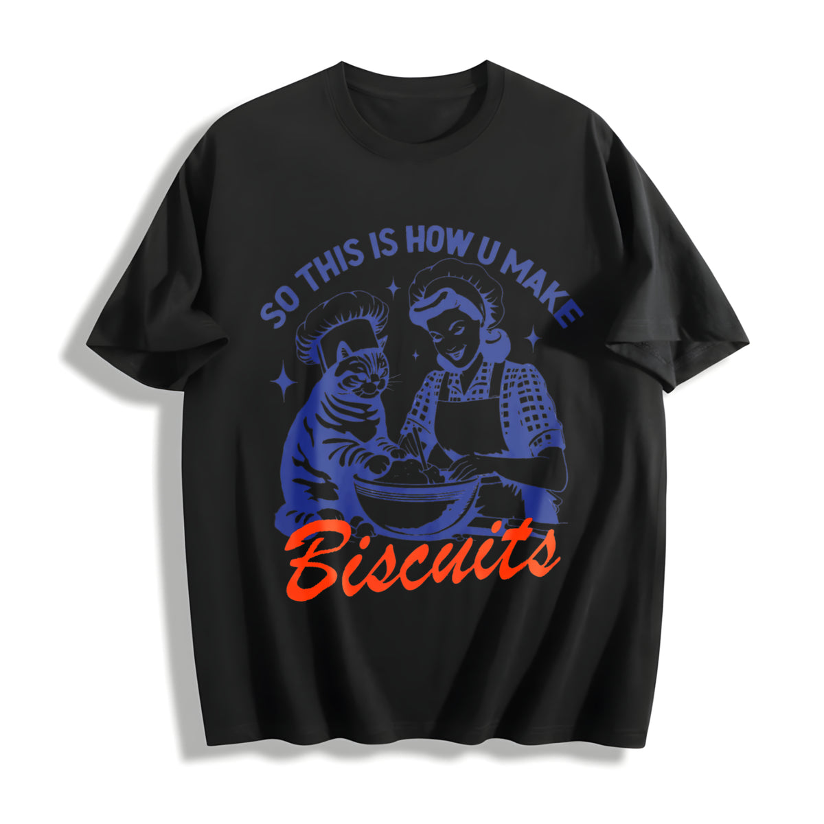 Cat Biscuits Cotton T-Shirt - Black