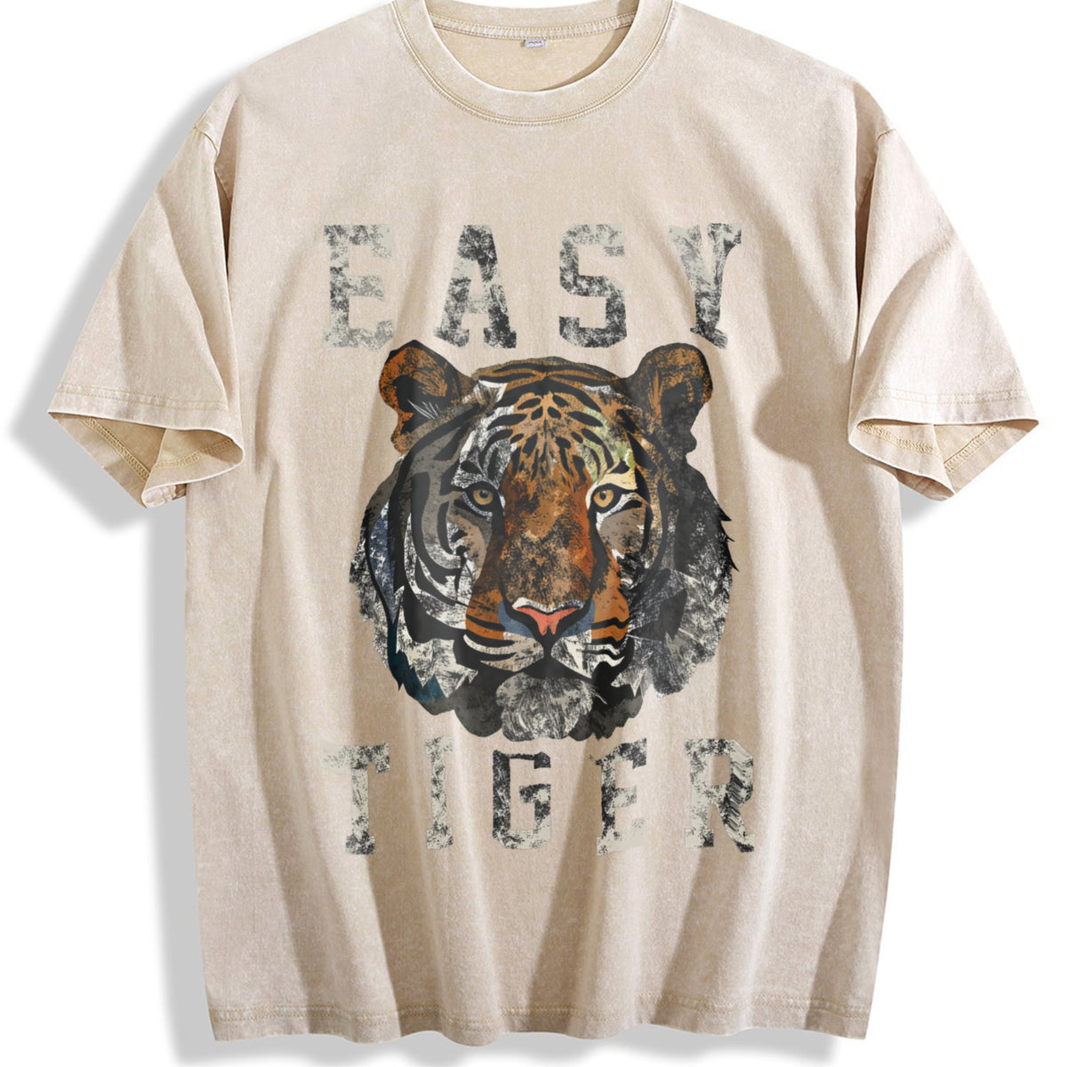 Easy Tiger -chic Vintage Washed T-Shirt - Beige